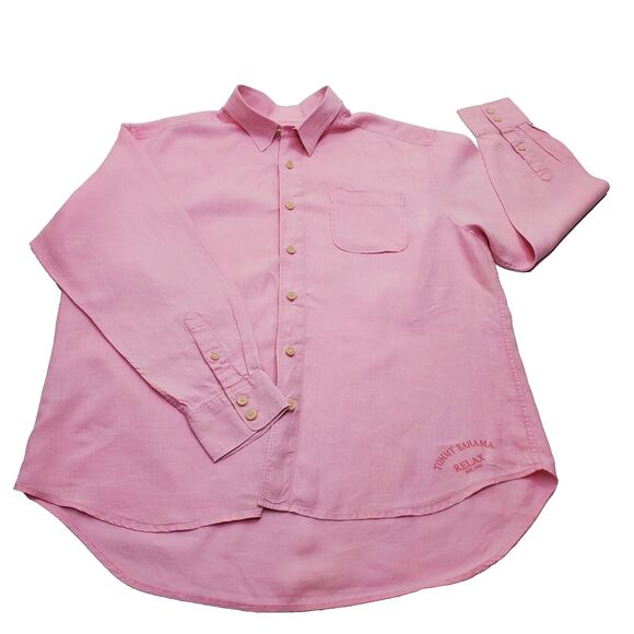Tommy Bahama Relax Est 1993 Pink  100% Linen Long Sleeve Button Up Shirt XL - Picture 1 of 16